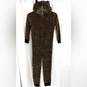 Old Navy Unisex Leopard Print Hooded Zip Front One-Piece Fleece Jumpsuit Kids 8
